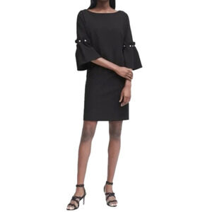 𝅺BANANA Republic Navy Blue Flutter Sleeve Dress with Pearls Accents Size 2